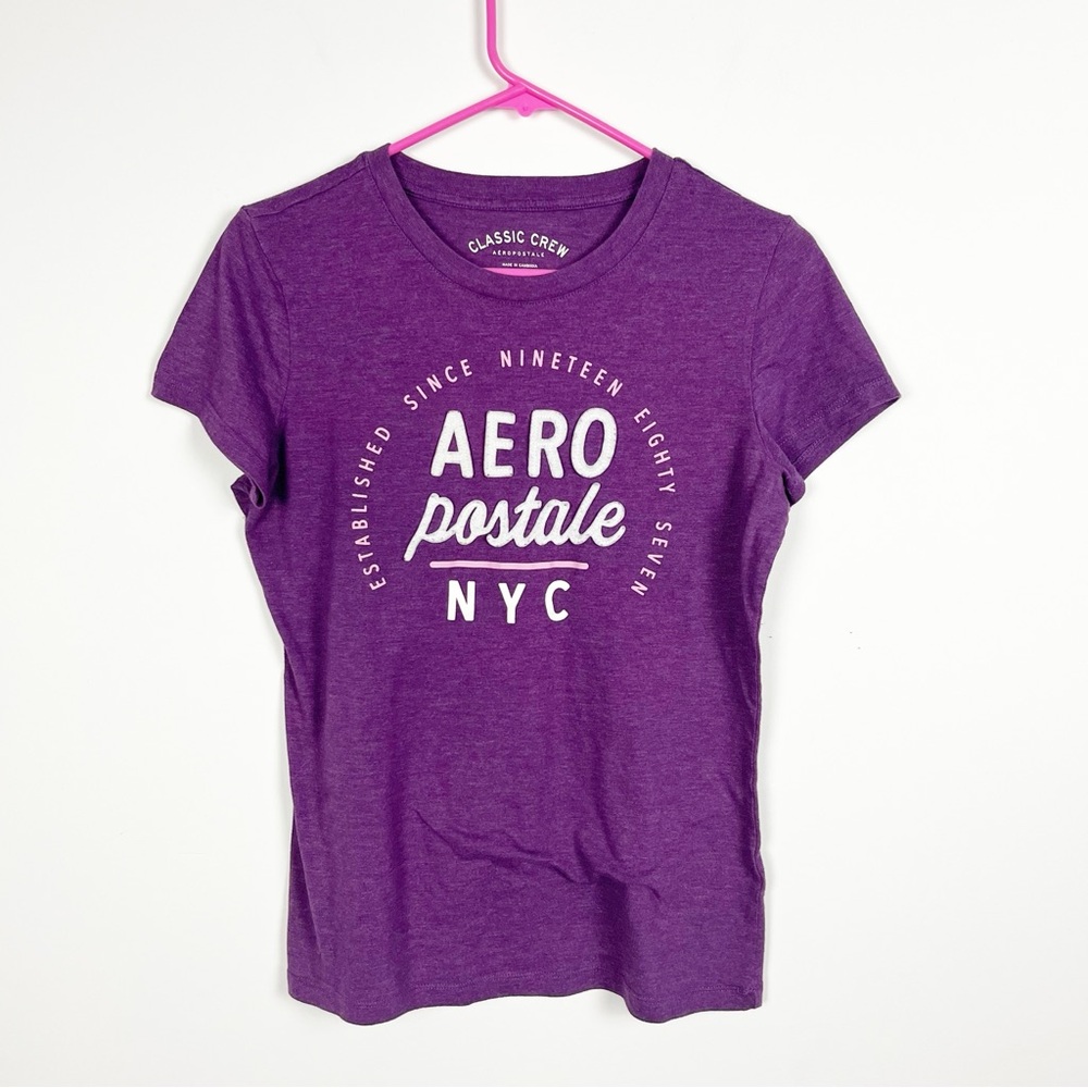Aeropostale Graphic Embossed Classic Crew Purple Short Sleeve Tee Size L